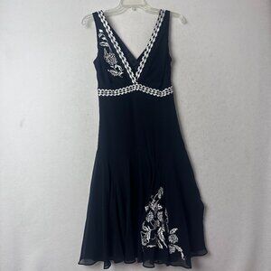 Ted Baker London Dress sz 2 US 6 SILK empire waist Black Floral embroidery‎